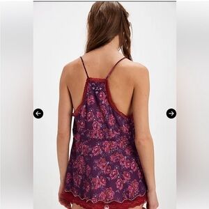 Free People Floral Purple and Red Lace Trim Camisole lingerie romper